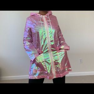 Pink iridescent/holographic raincoat
